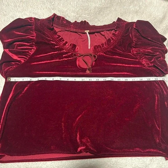 Free People Red Velvet Blouse Whimsy Goth Size Medium - Picture 3 of 7